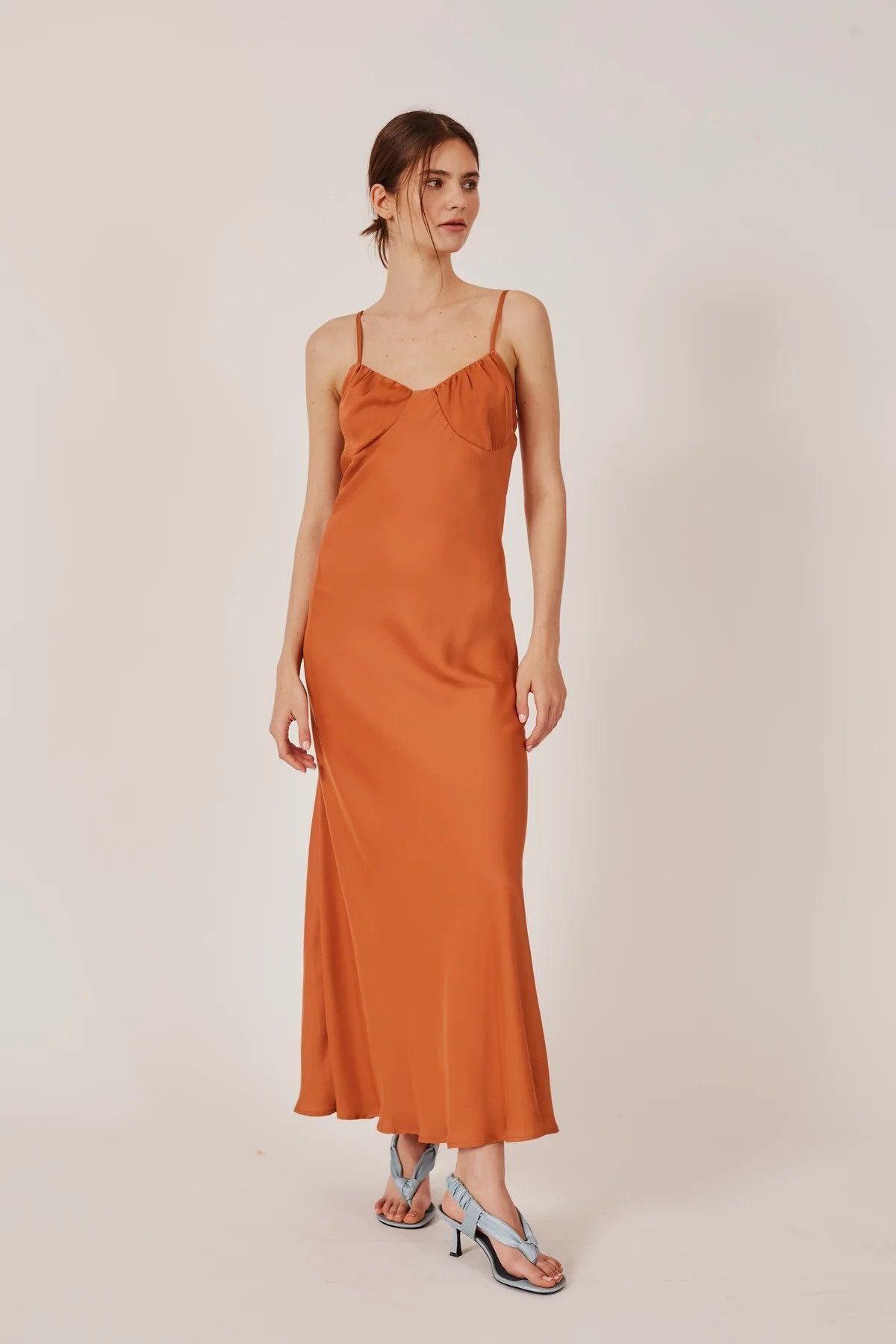 Orange Silk Midi Dress