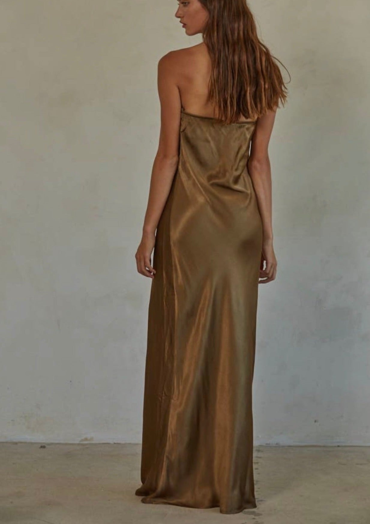 Bronze Strapless Silk Dress