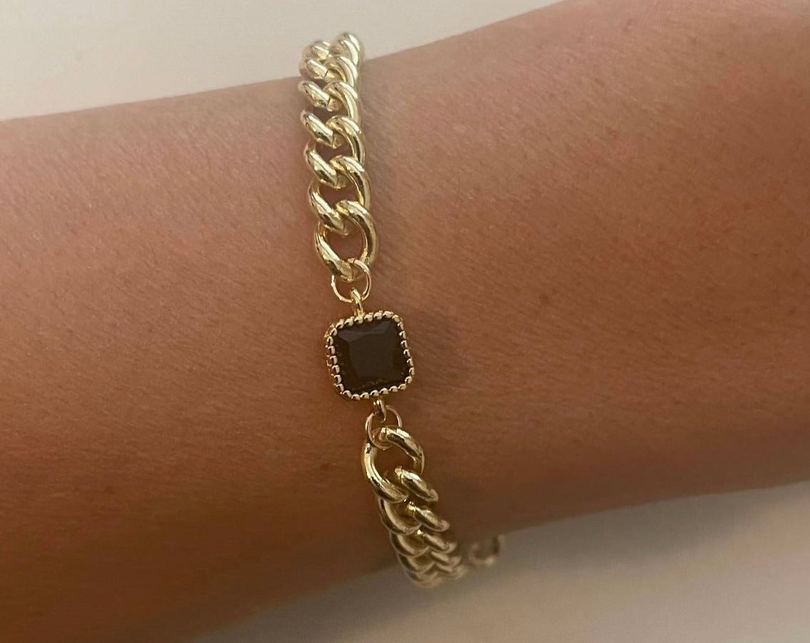 Black Stone Gold Filled Chain Bracelet