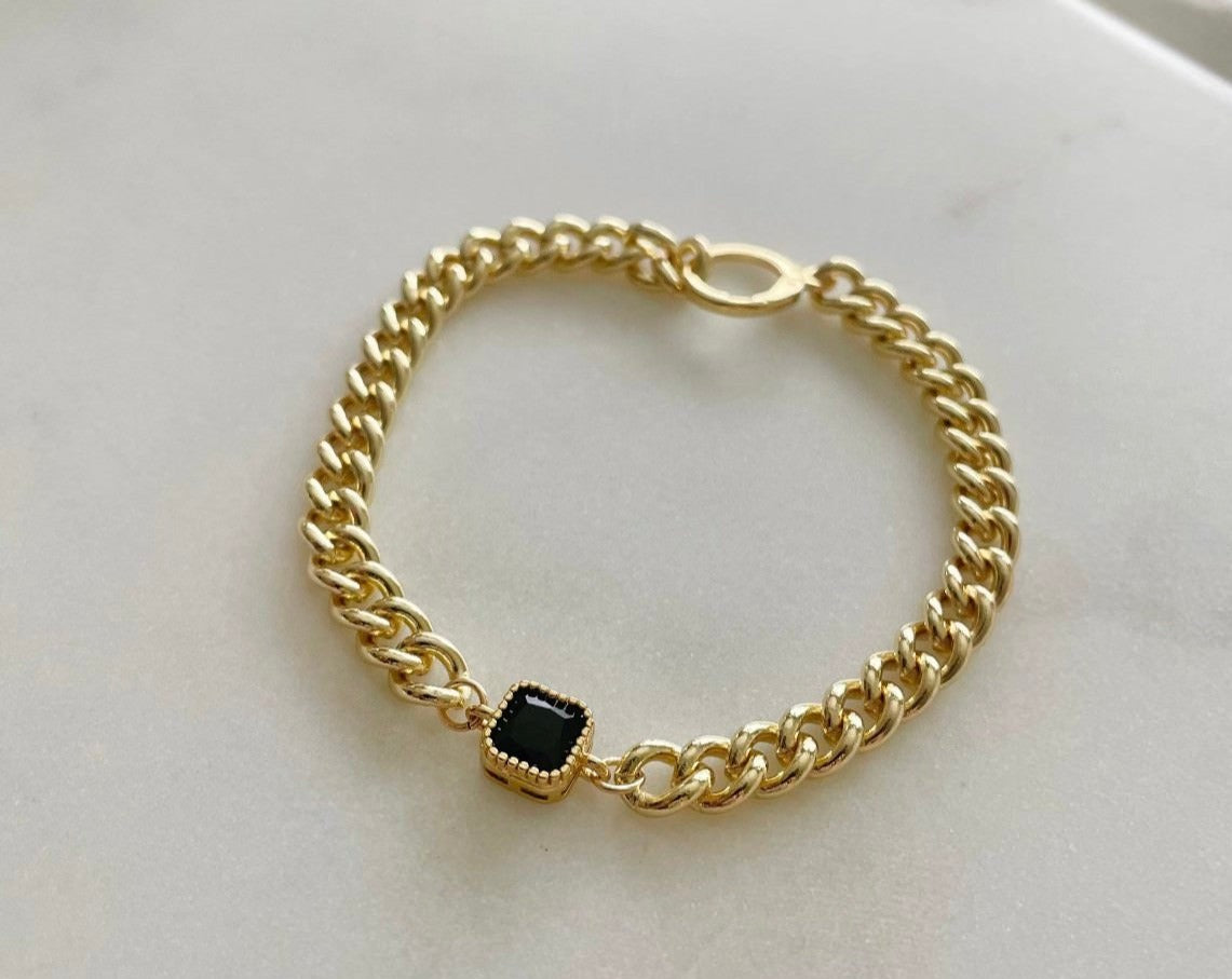 Black Stone Gold Filled Chain Bracelet