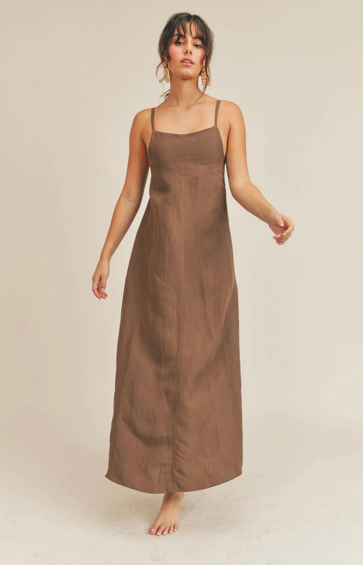 Low Back Brown Midi Dress