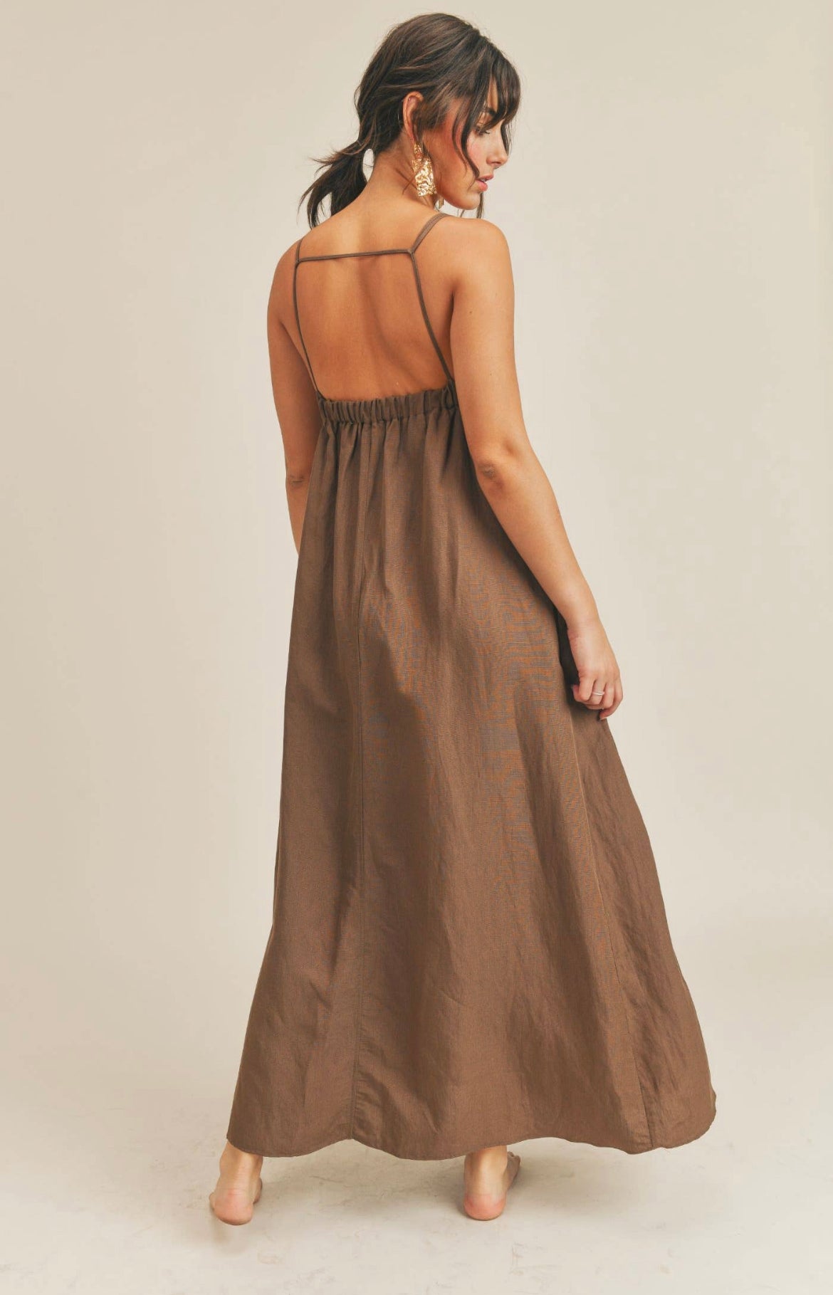 Low Back Brown Midi Dress