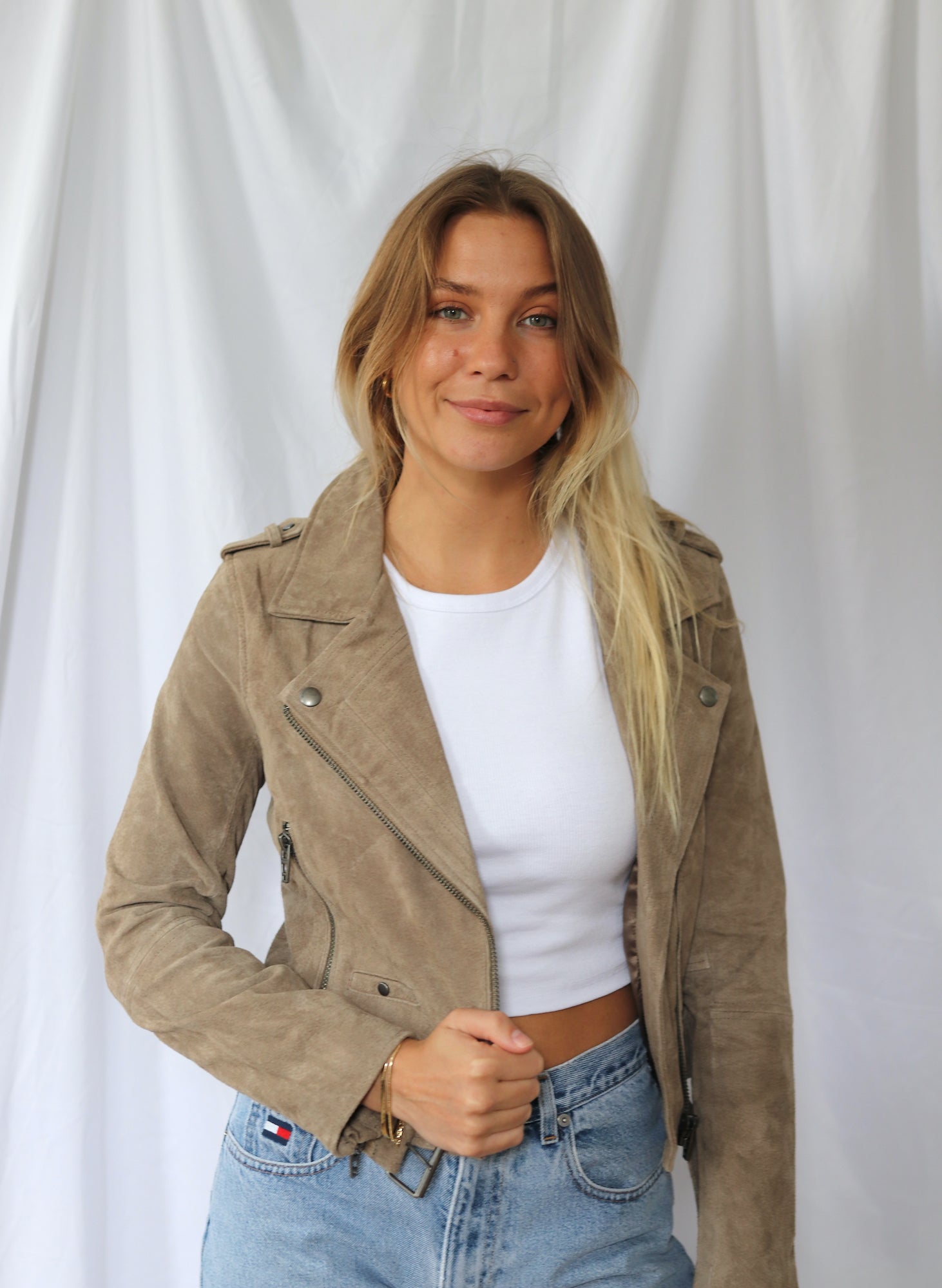 Suede Moto Jacket | Taupe