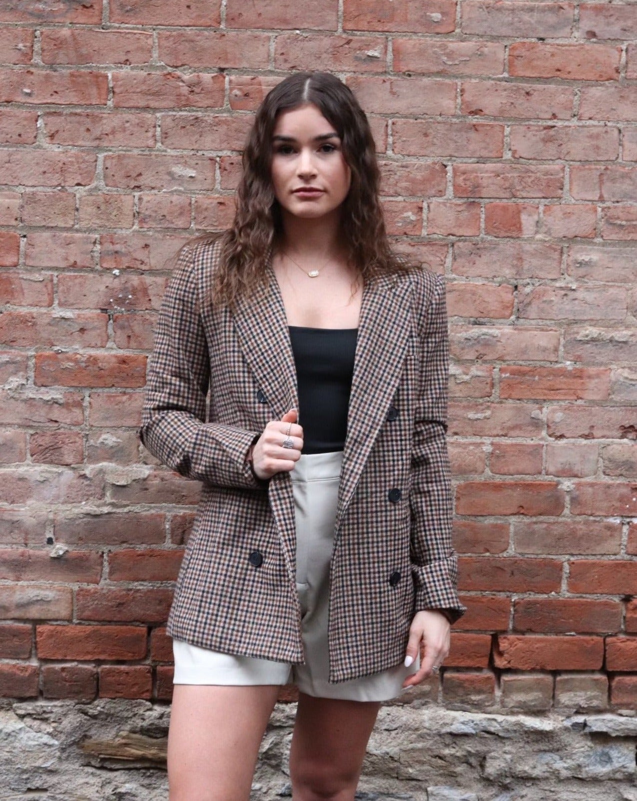 double breasted plaid blazer