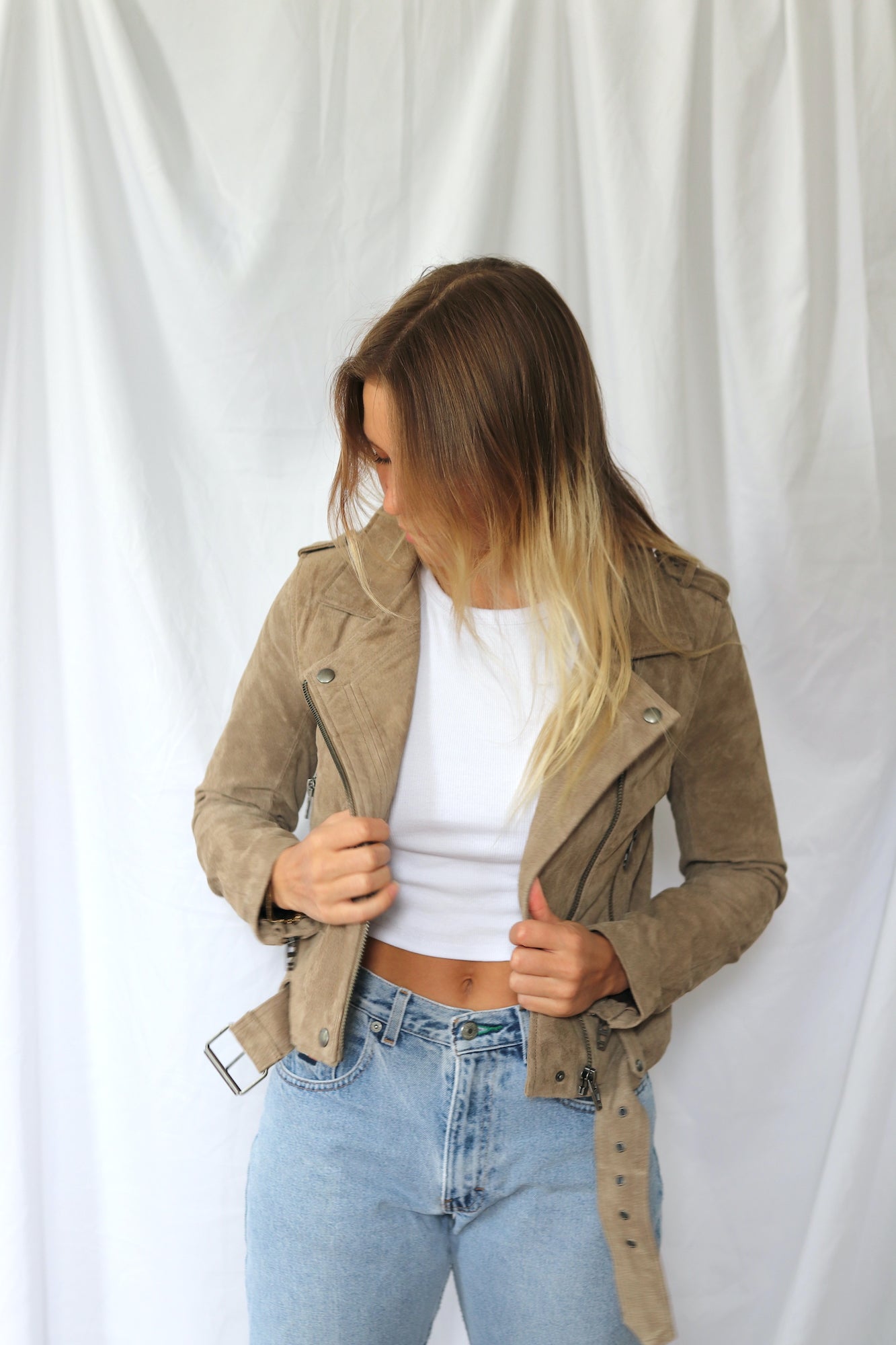 Suede Moto Jacket | Taupe